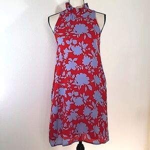 GIBSON Red & Periwinkle Floral Sleeveless Lined Dress w/Pockets, size XS